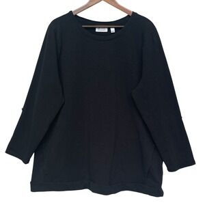 D & Co Essentials Pocket Tunic Top Roll-Up Sleeve‎ Casual Comfy Black XLP